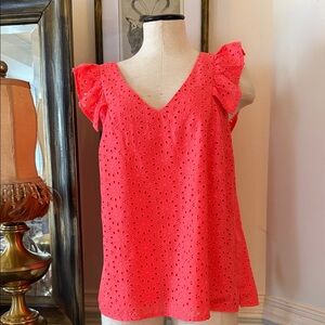 Lilly Pulitzer Coral Eyelet V-Neck Flutter Sleeve Camisole